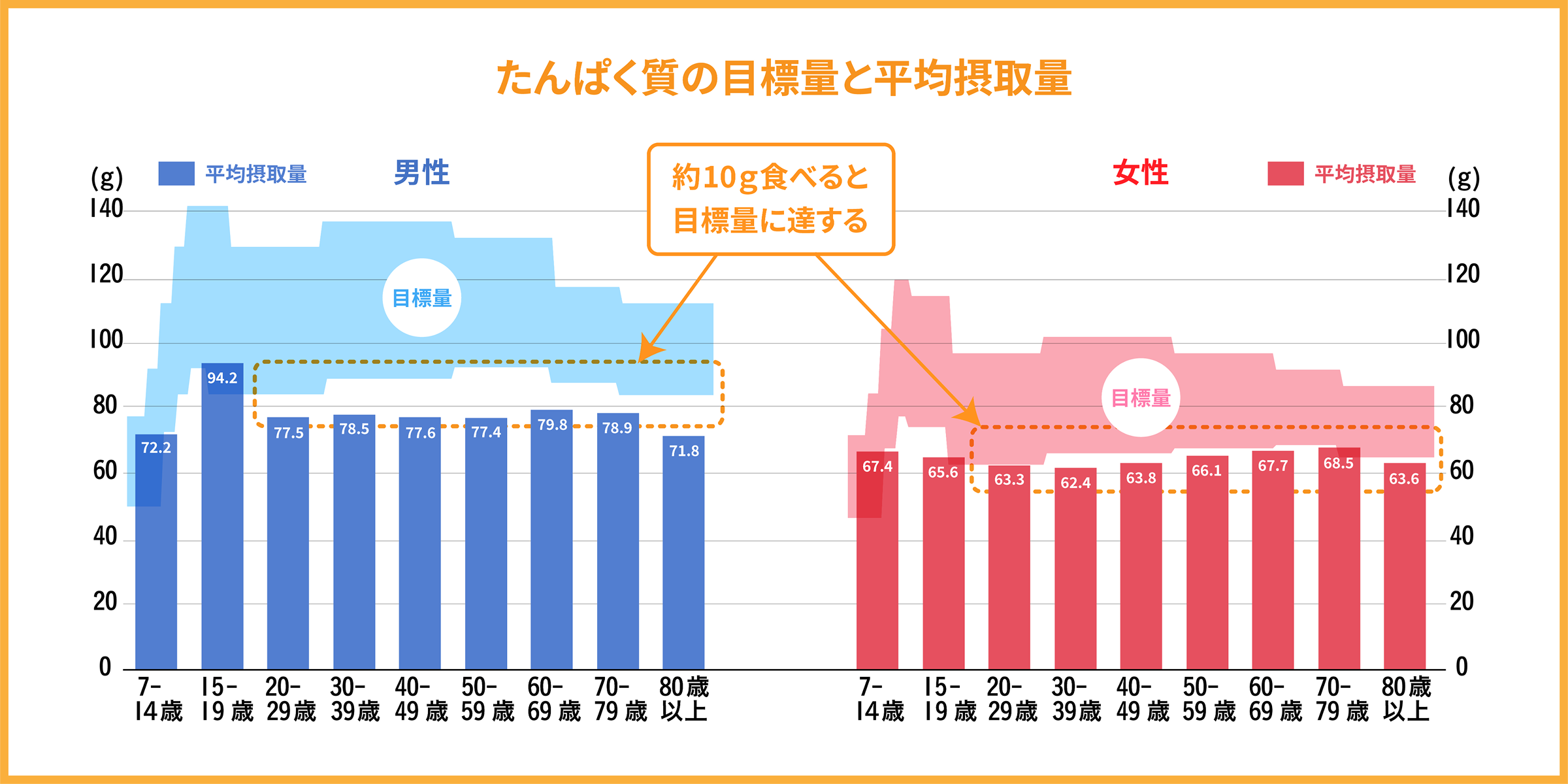 たんぱく質の目標量と摂取量
